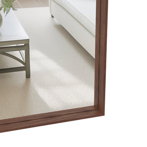 English Elm 60*36" Oversized Modern Rectangle Bathroom Mirror with Walnut Aluminum Frame Removable Tray, Versatile Wall or Floor Mount, HD Reflection and Durable Design W708P297589