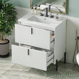English Elm Christopher Knight Home® - 30" Freestanding Bathroom Vanity With Fluted Design, Ceramic Sink & Soft-Close Drawers For Style N817P288931W