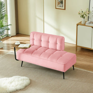 English Elm 54-inch Velvet Tufted Loveseat with Rotating Tray Table Nailhead Trim Compact Seating Pink W1359P438326