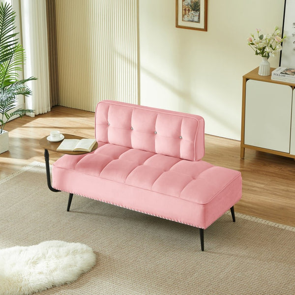 English Elm 54-inch Velvet Tufted Loveseat with Rotating Tray Table Nailhead Trim Compact Seating Pink W1359P438326