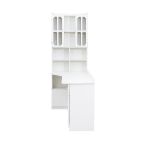 English Elm L-Shaped Corner Computer Desk with Hutch & Drawers, Space-Saving 2-in-1 Design and Ample Storage White W331S00169