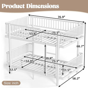 English Elm Twin Over Metal Bunk Bed with Led Lights Usb Ports Drawers and Sofa Conversion Light White W5305S00071