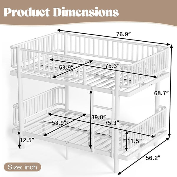 English Elm Twin Over Metal Bunk Bed with Led Lights Usb Ports Drawers and Sofa Conversion Light White W5305S00071