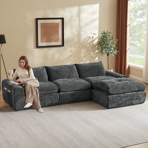 English Elm Modern Chenille Modular Sectional Sofa with Foot Pedals for Living Room Comfort Dark Gray W3396S00073