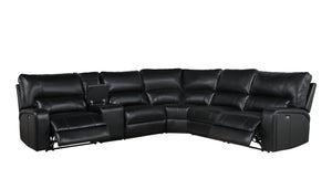 English Elm Saul Black Faux Leather Power Recliner Sectional with USB Ports, Cupholder Console & Storage - Sleek Comfort B2726S00121