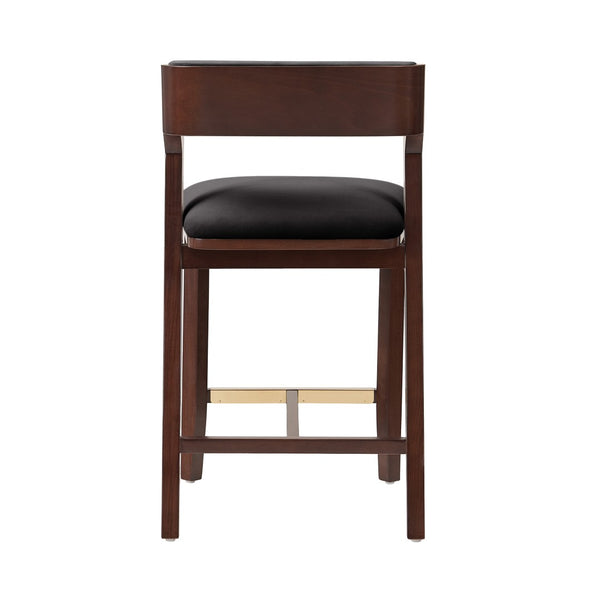 English Elm Counter Stool Velvet Upholstered Walnut Frame with Gold Footrest for Kitchen Bar B365P398016