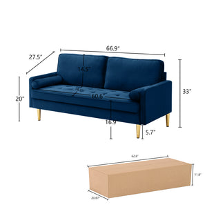 English Elm 65-inch minimalist velvet loveseat with gold metal legs, thick cushions, solid pine frame, 800lb capacity Navy W2795P247594