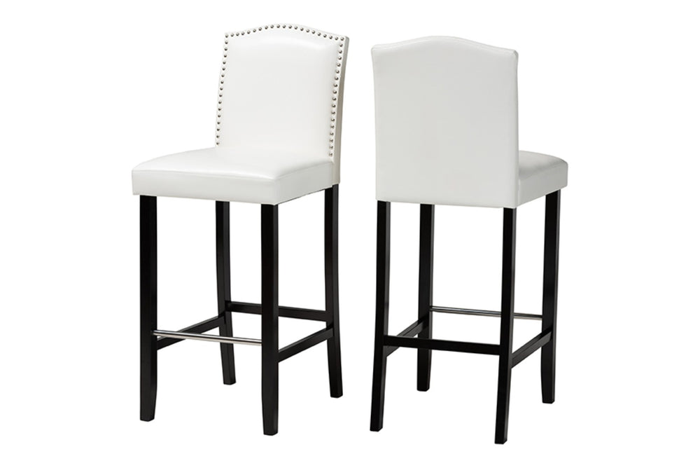 Baxton Studio Baxton Modern Black Faux Leather Bar Stool Set with Nail Head Trim for Kitchen or Dining Room Libra White BBT5111 Bar Stool-White