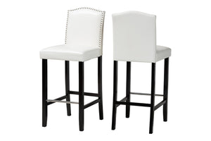 Baxton Studio Baxton Modern Black Faux Leather Bar Stool Set with Nail Head Trim for Kitchen or Dining Room Libra White BBT5111 Bar Stool-White