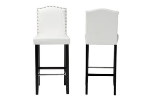 Baxton Studio Baxton Modern Black Faux Leather Bar Stool Set with Nail Head Trim for Kitchen or Dining Room Libra White BBT5111 Bar Stool-White