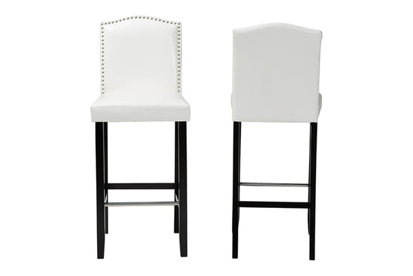 Baxton Studio Baxton Modern Black Faux Leather Bar Stool Set with Nail Head Trim for Kitchen or Dining Room Libra White BBT5111 Bar Stool-White