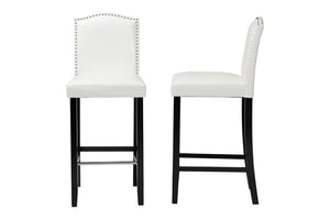 Baxton Studio Baxton Modern Black Faux Leather Bar Stool Set with Nail Head Trim for Kitchen or Dining Room Libra White BBT5111 Bar Stool-White
