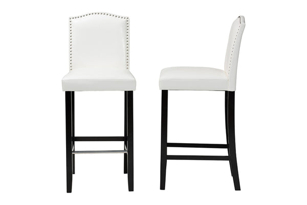 Baxton Studio Baxton Modern Black Faux Leather Bar Stool Set with Nail Head Trim for Kitchen or Dining Room Libra White BBT5111 Bar Stool-White