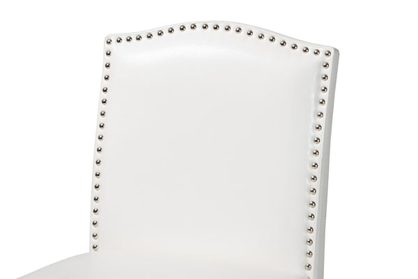 Baxton Studio Baxton Modern Black Faux Leather Bar Stool Set with Nail Head Trim for Kitchen or Dining Room Libra White BBT5111 Bar Stool-White