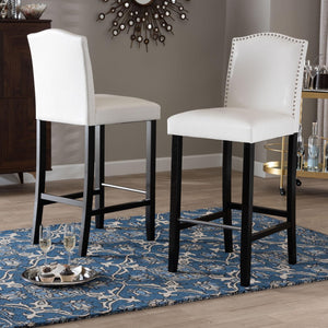 Baxton Studio Baxton Modern Black Faux Leather Bar Stool Set with Nail Head Trim for Kitchen or Dining Room Libra White BBT5111 Bar Stool-White