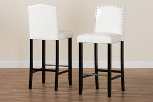 Baxton Studio Baxton Modern Black Faux Leather Bar Stool Set with Nail Head Trim for Kitchen or Dining Room Libra White BBT5111 Bar Stool-White