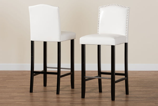 Baxton Studio Baxton Modern Black Faux Leather Bar Stool Set with Nail Head Trim for Kitchen or Dining Room Libra White BBT5111 Bar Stool-White