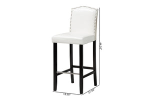 Baxton Studio Baxton Modern Black Faux Leather Bar Stool Set with Nail Head Trim for Kitchen or Dining Room Libra White BBT5111 Bar Stool-White