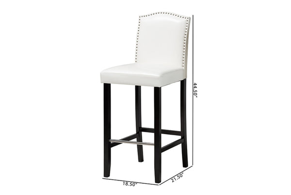 Baxton Studio Baxton Modern Black Faux Leather Bar Stool Set with Nail Head Trim for Kitchen or Dining Room Libra White BBT5111 Bar Stool-White