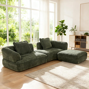English Elm 122" L-shaped Sectional with Deep Chaise High Density Foam Low Profile Living Room Sofa Green N767P371309G