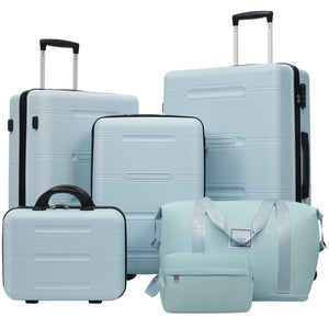 English Elm 6 Piece Hardshell Abs Travel Set with Spinner Wheels Combination Lock and Toiletry Bag Light Blue N732P391465N