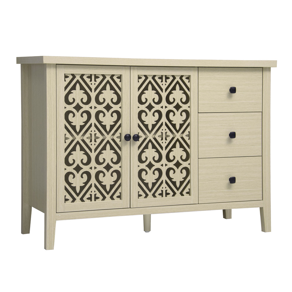 English Elm Hollowed-Out Cabinet With 2 Doors & 3 Drawers – Stylish American Furniture For Versatile Storage Solutions W688P223034
