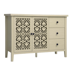 English Elm Hollowed-Out Cabinet With 2 Doors & 3 Drawers – Stylish American Furniture For Versatile Storage Solutions W688P223034