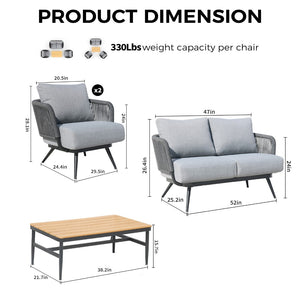 English Elm 4-piece Outdoor Aluminum Conversation Set with Woven Rope Swivel Chairs and Olefin Cushions T5880S00020