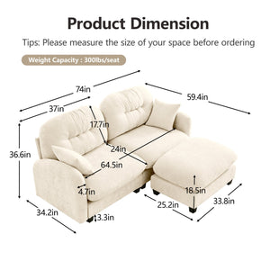English Elm Cloud Modular L-Shaped Sectional Couch With Ottoman – Soft Chenille, Tufted Backrest, Ergonomic Comfort W714S01365