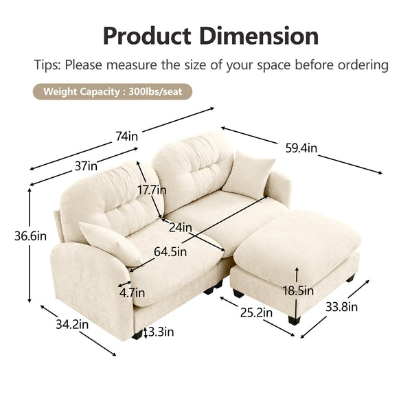 English Elm Cloud Modular L-Shaped Sectional Couch With Ottoman – Soft Chenille, Tufted Backrest, Ergonomic Comfort W714S01365