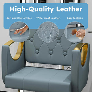English Elm Hydraulic Salon Chair with Foot Pump Swivel Base Pu Leather Seat for Barber Tattoo Spa W2700P410955