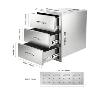 English Elm Outdoor Stainless Steel Triple Drawer Unit for Bbq Islands with Paper Towel Dispenser W5006P397554