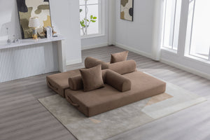 English Elm UNITED modular foldable sofa with metal frame, corduroy upholstery, side pocket & quick assembly convenience Brown W1568P375636