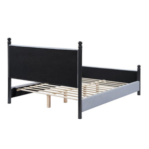 English Elm 48-inch Rubberwood Upholstered Queen Bed Vintage Sphere Post Padded Headboard N769P364057B