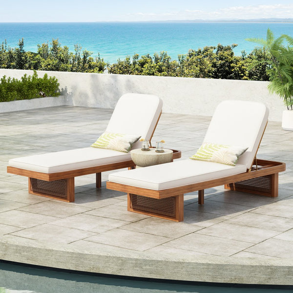 English Elm Christopher Knight Home® - Outdoor Lounge Chair - Stylish Acacia Wood & Pe Rattan, Adjustable Recline With Plush White Cushion N769P303158A_4