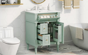 English Elm 24 Inch Freestanding Vanity with Ceramic Sink Rubberwood Frame Matte Finish Storage Green N725P356058F