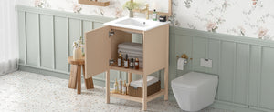 English Elm 20-inch French Style Bathroom Vanity with Integrated Ceramic Sink, Carved Accents & Soft-Close Door Cream White N710P330975Y