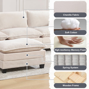 English Elm United We Win Modular Corduroy Sectional with Ottoman Low Profile Living Room Couch Beige W1568S00259