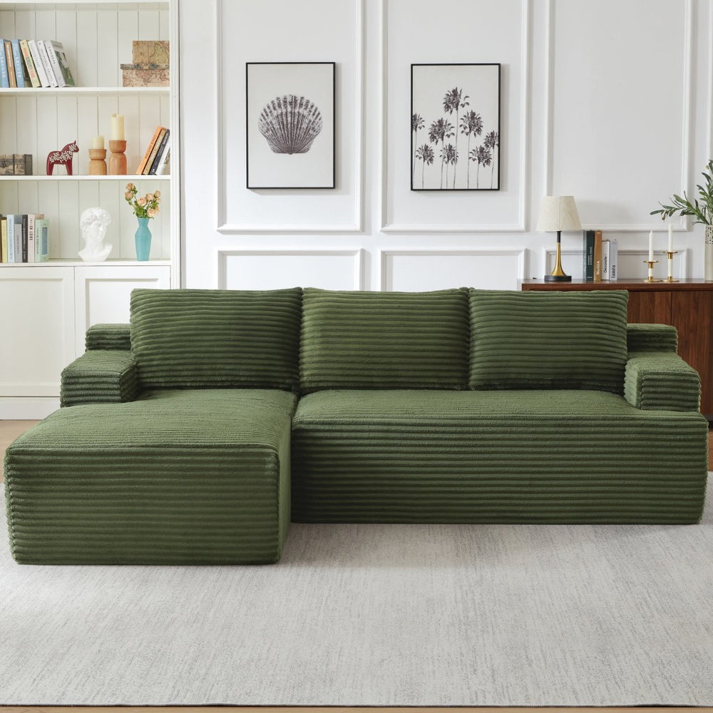 English Elm L-shaped Cloud Sectional Corduroy Sofa Deep Seat Modular Design for Any Living Space W2339P424645