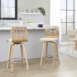 English Elm Fixed-height Swivel Counter Stools with Faux Leather Seats and Chrome Footrest Set of 2 B202S01825