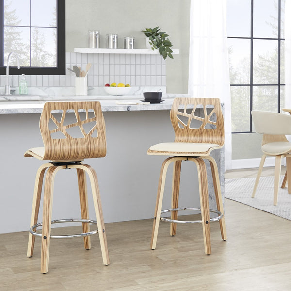 English Elm Fixed-height Swivel Counter Stools with Faux Leather Seats and Chrome Footrest Set of 2 B202S01825
