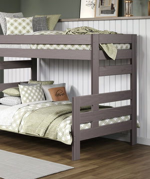 English Elm Gray Twin Bunk Bed Rustic Plank Wood Brazilian Pine Solid Wood Ladder Headboard Footboard, 78"W x 61"H Gray 43 L x 4 W x 37 H B2741S00287