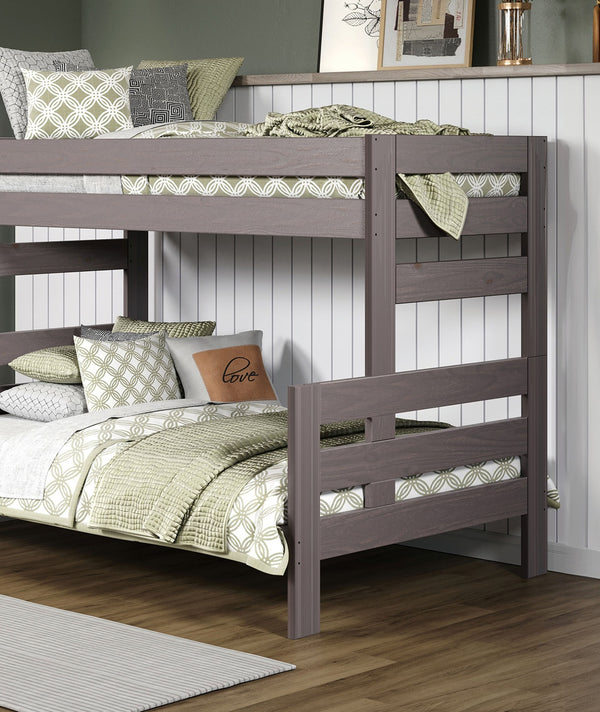 English Elm Gray Twin Bunk Bed Rustic Plank Wood Brazilian Pine Solid Wood Ladder Headboard Footboard, 78"W x 61"H Gray 43 L x 4 W x 37 H B2741S00287