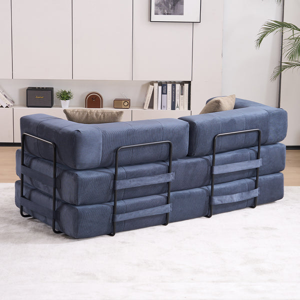 English Elm Folding Sofa Bed with Corduroy Cover, 78.5" Convertible Futon Couch, No-Assembly Foam Spring Mattress, Compact Sleeper for Living Room Blue W2915P276732