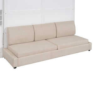 English Elm Queen Murphy Wall Bed Sofa with Open Shelving Usb Charging and Integrated Studio Lighting Gray,White LP100764AAK