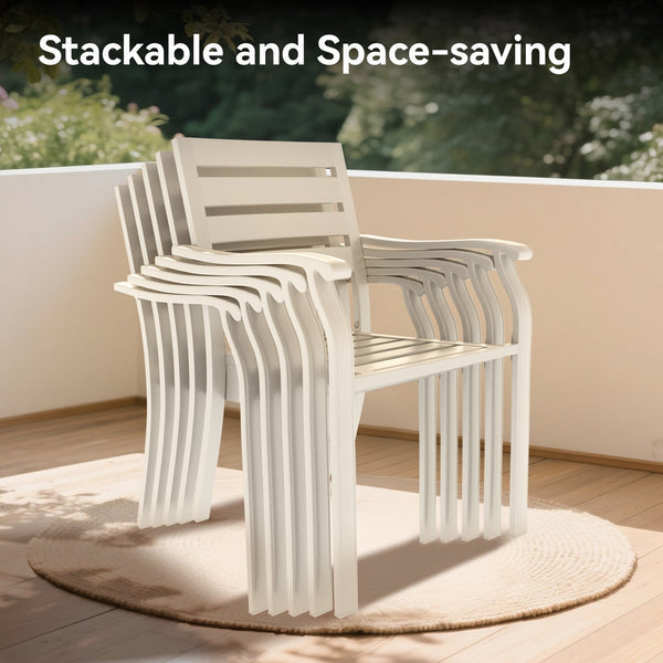 English Elm 7-Piece Outdoor Patio Dining Set With 6 Stackable Chairs & Round Table - Stylish & Durable Design! W213S00056