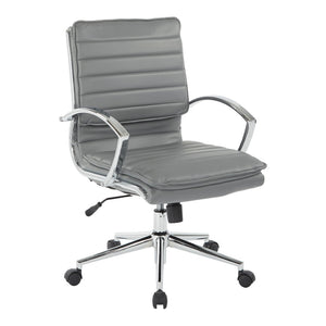 OSP Home Furnishings Mid Back Faux Leather Manager Chair with Lumbar Support and Chrome Loop Arms Charcoal SPX23591C-U42