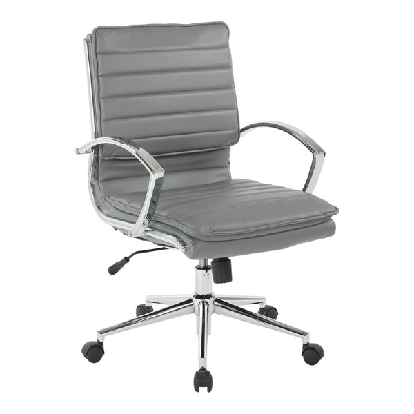 OSP Home Furnishings Mid Back Faux Leather Manager Chair with Lumbar Support and Chrome Loop Arms Charcoal SPX23591C-U42