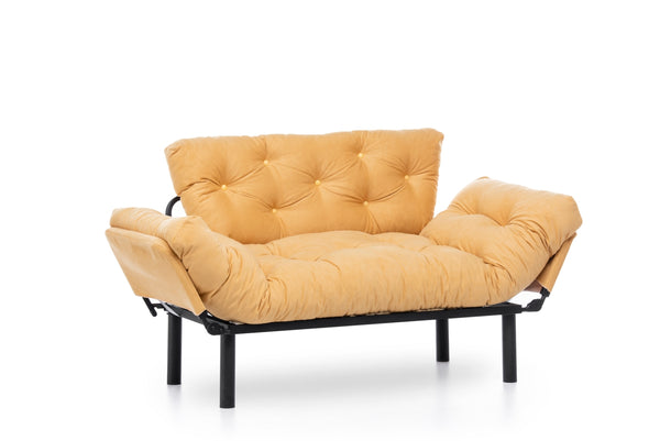 English Elm Nitta Modern Adjustable Arm Love Seat — Convertible Two-Seater Sofa Bed with Plush Upholstery, Metal Frame Mustard B029P330053
