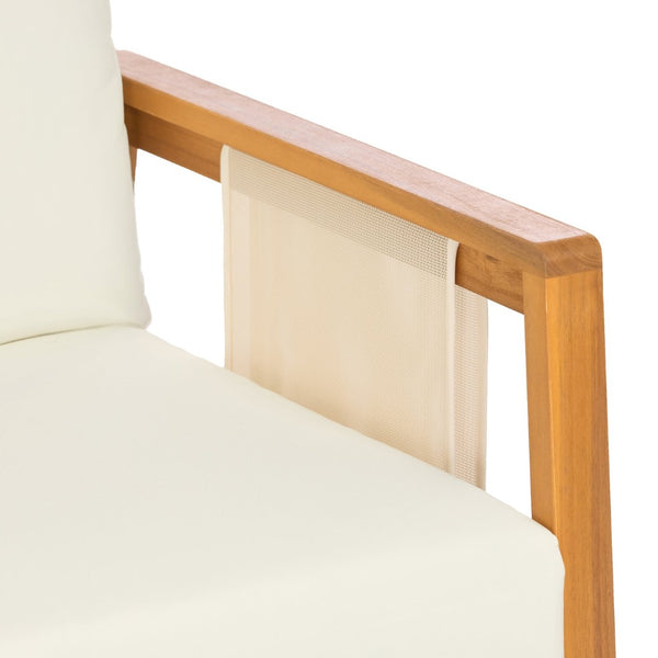English Elm 2 Piece Outdoor Acacia Wood Loveseat and Coffee Table Set with Textilene Weave Cushions Brown,Teak+ Beige N768P368824T